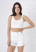 Top Canelado Off White look pinterest feminino curto regata cropped decote redondo atacado loja online branco