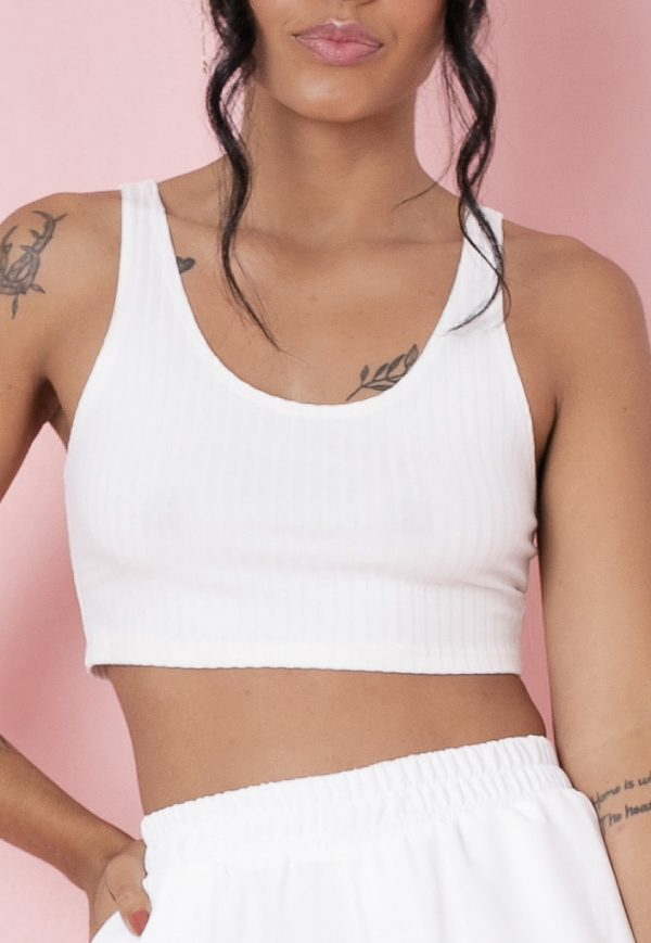 Top Canelado Off White look pinterest feminino curto regata cropped decote redondo atacado loja online branco