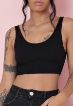 Top Canelado Preto look pinterest feminino curto regata cropped decote redondo atacado loja online