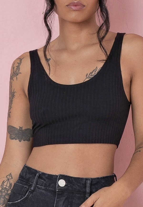 Top Canelado Preto look pinterest feminino curto regata cropped decote redondo atacado loja online_1