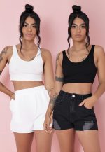 KIT Top Canelado Off White look pinterest feminino curto regata cropped decote redondo atacado loja online branco