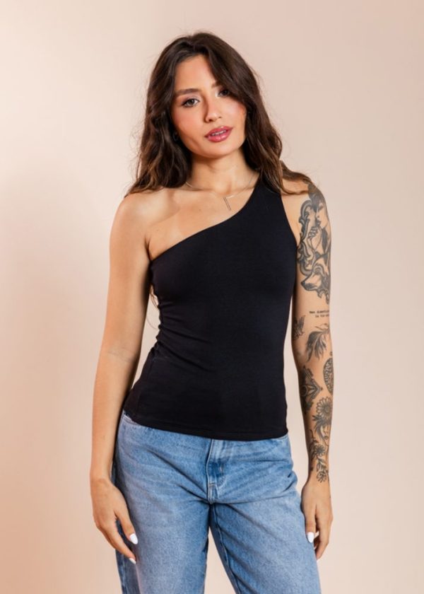 Regata Um Ombro Só Preta Selena Pkd