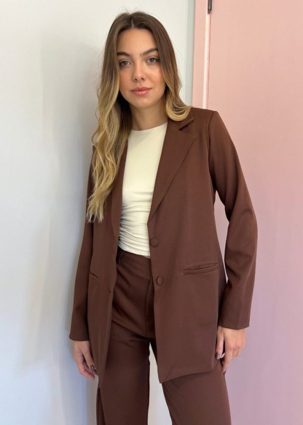Blazer Alongado Alfaiataria Marrom Sasha Pkd