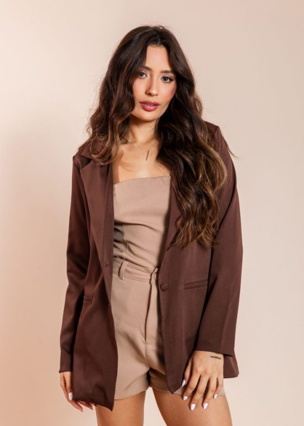 Blazer Alongado Alfaiataria Marrom Sasha Pkd