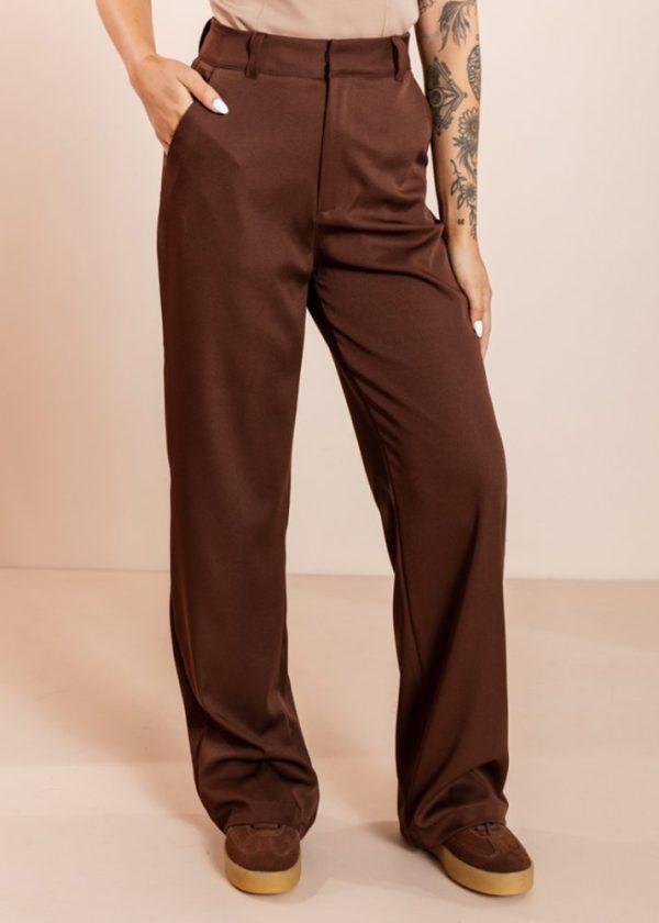 Calça Pantalona Alfaiataria Marrom Sasha Pkd