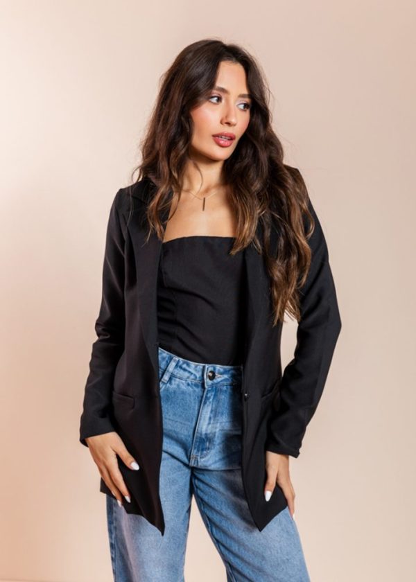 Blazer Alfaiataria Estruturado Preto Maya Pkd