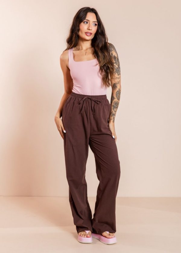 Calça Com Elástico Na Cintura Algodão Leona Pkd