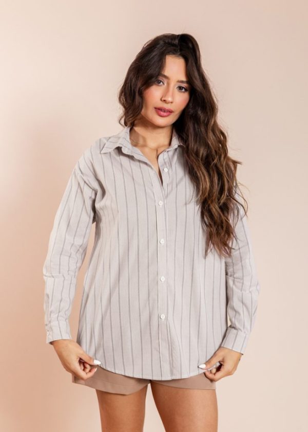 PRÉ VENDA | Camisa Listrada Bege Flora Pkd