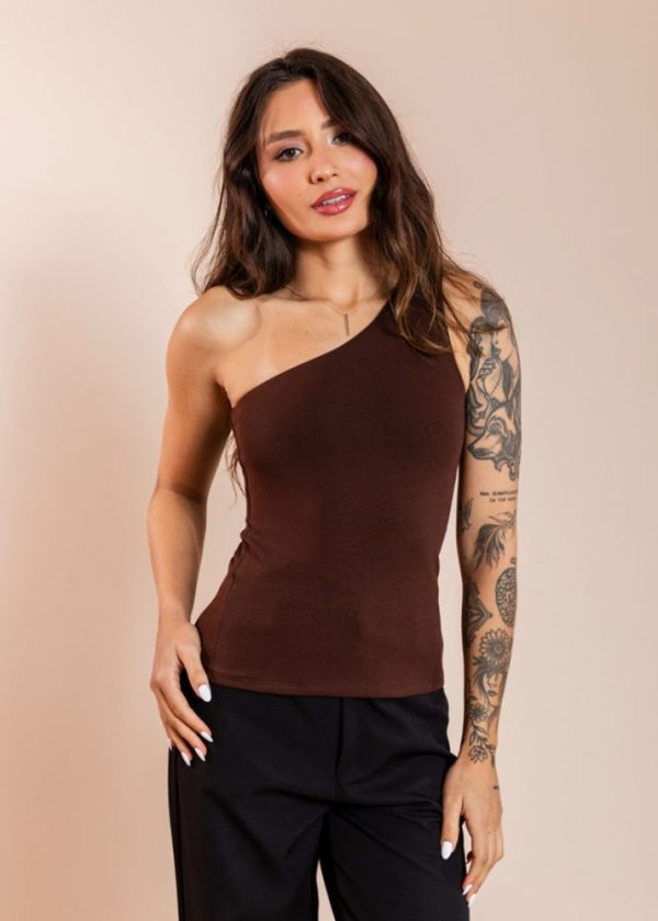 Regata Um Ombro Só Café Selena Pkd