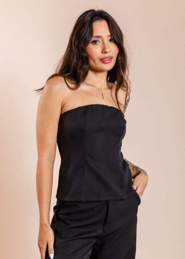 Blusa Sem Alça Decote Reto Preto Suzy
